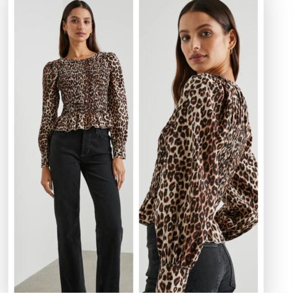 Rails Tabi top in leopard print. smocked long sleeve blouse XXS $198 - Picture 1 of 7